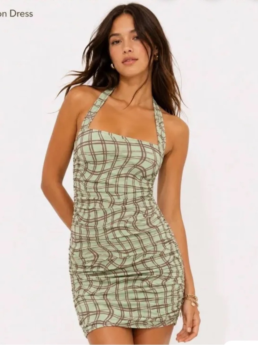 AFRM Dresses I Afrm Bonnie Halter Neck Mesh Minidress - Minty Plaid